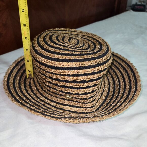 Eric Javits New York Packable Straw Bucket Sun Hat Tan Black Stripe UPF main image 6